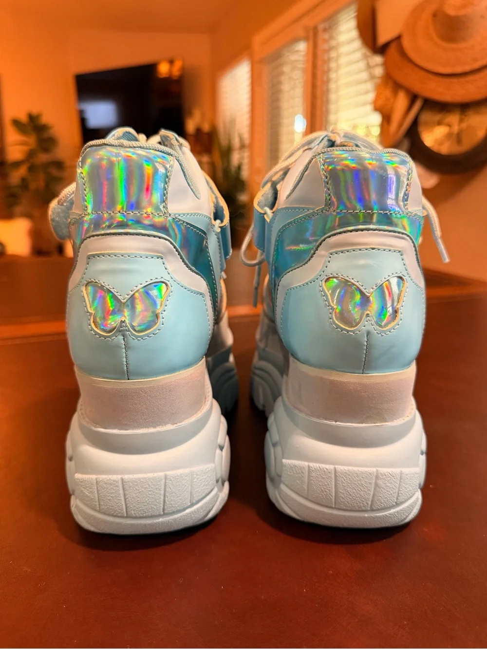 NEW Dolls Kill Butterflies Blue Platform Sneakers with Rainbow Holographic 🌈